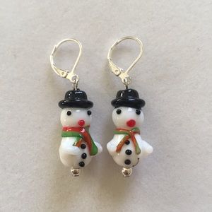 Lampwork snowmen earrings